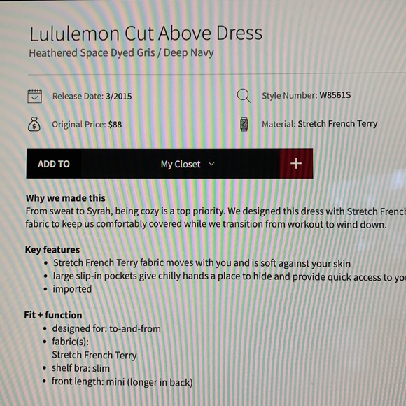 Lululemon Cut Above french terry dress with pockets. - Picture 8 of 8